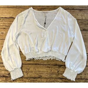 BCBGeneration Women’s White Cropped Chiffon V-Neck Blouse Size L NWT
